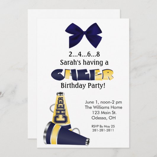 Birthday - Einladung von Blau und Gelb (Vorne/Hinten)