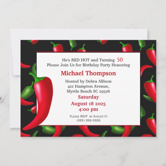 Birthday Einladungen für Männer 50. Red Hot Pepper (Vorderseite)