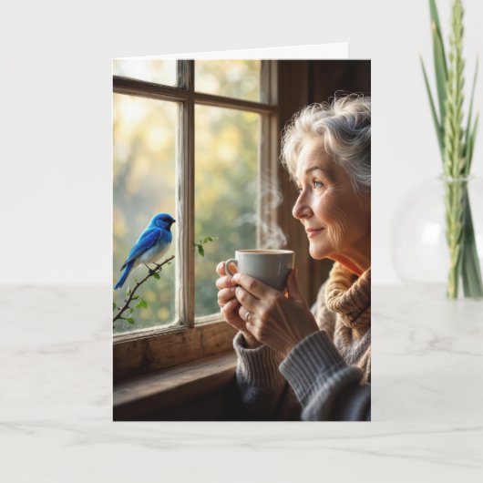 Birthday Elderly Woman Watching a Bluebird Karte (Vorderseite)