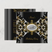 Birthday Elegant Black Silver Gold Party 50. Einladung (Vorne/Hinten)