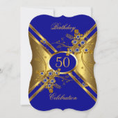Birthday Elegant Gold Royal Blue Floral Einladung (Vorderseite)