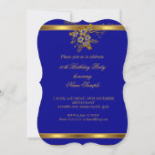 Birthday Elegant Gold Royal Blue Floral Einladung (Rückseite)