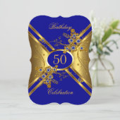 Birthday Elegant Gold Royal Blue Floral Einladung (Stehend Vorderseite)