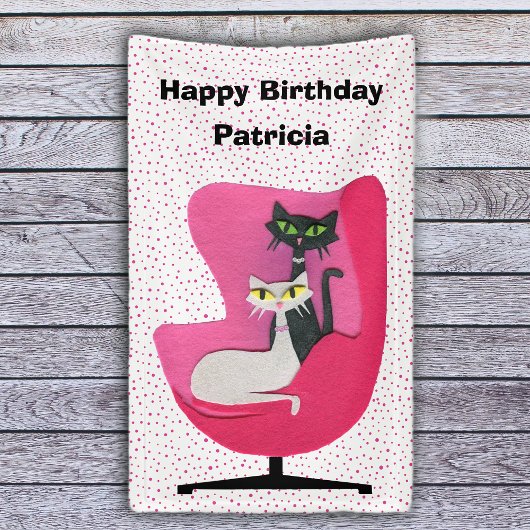 Birthday Elegant Mitte Jahrhundert Katzen Rosa Stu Banner