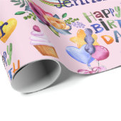 Birthday Elephant Balloons Hört Namen Niedlich hin Geschenkpapier (Rolleneckpunkt)