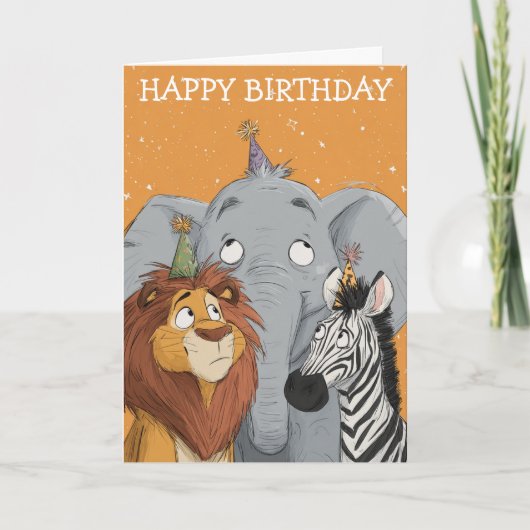 Birthday Elephant Lion Zebra Karte (Vorderseite)