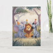 Birthday Elephant Lion Zebra Karte (Vorderseite)