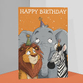 Birthday Elephant Lion Zebra Karte
