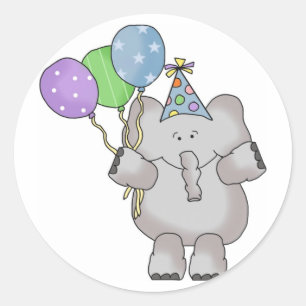 Birthday Elephant Runder Aufkleber