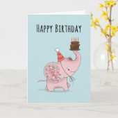 Birthday Elephant with Cake Karte (Gelbe Blume)