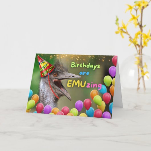 Birthday Emuzing Emu Party Balloons Karte (Gelbe Blume)