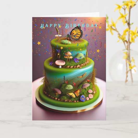Birthday Enchanted Forest Butterfells Pilze Karte (Gelbe Blume)
