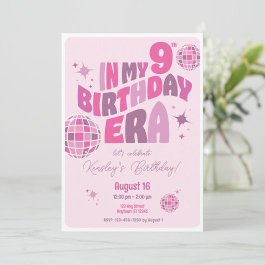 Birthday Era Disco Music Party Einladung (Stehend Vorderseite)