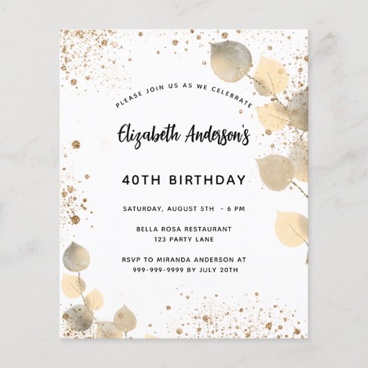 Birthday Eucalyptus foliogold Einladung Flyer (Vorne)