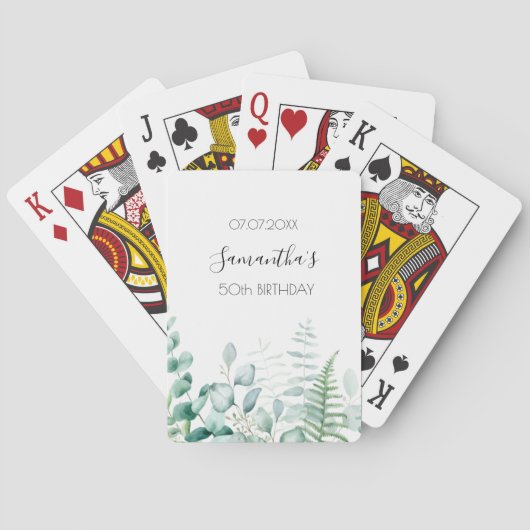 Birthday Eukalyptus green beodland farne name Spielkarten (Rückseite)