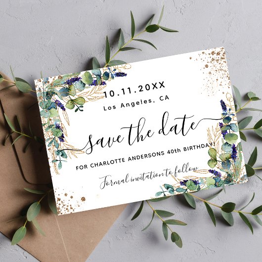 Birthday Eukalyptus grün Gold elegant Save The Date