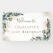 Birthday Eukalyptus grün Moderner Empfang Banner (Horizontal)