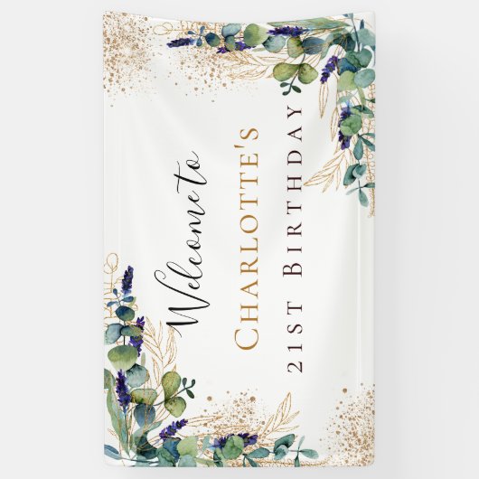 Birthday Eukalyptus grün Moderner Empfang Banner (Vertikal)