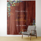 Birthday Eukalyptus grün rustikal braunes Holz Wandteppich (Beispiel)