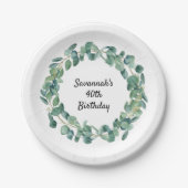 Birthday Eukalyptus grüne Kranz Name elegant Pappteller (Vorderseite)
