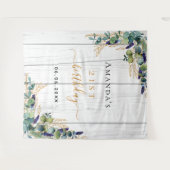 Birthday Eukalyptus grüne rustikale Holzbezeichnun Wandteppich (Vorderseite (Horizontal))