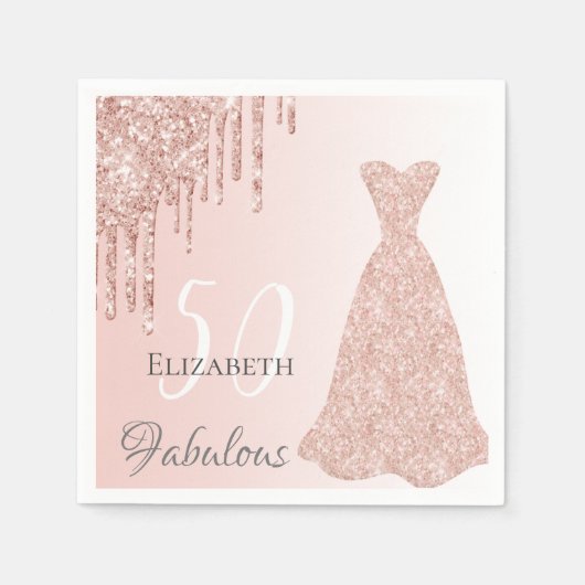 Birthday fabelhafte Rose Rosa Gold Glitzer Tropfen Serviette (Vorderseite)