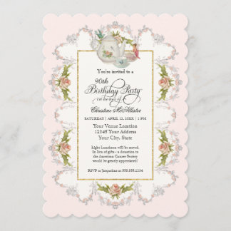 Birthday Fairy Tee Party, Rose Teekanne n Cups Einladung