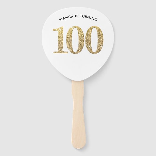 BIRTHDAY FAN Moderner, stilvoller Goldener Glitzer Fächer (Vorderseite)