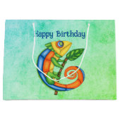 Birthday Fantasy Lächeln farbenfrohe Lizard Leaf Große Geschenktüte (Vorderseite)