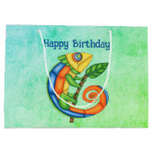 Birthday Fantasy Lächeln farbenfrohe Lizard Leaf Große Geschenktüte (Rückseite)