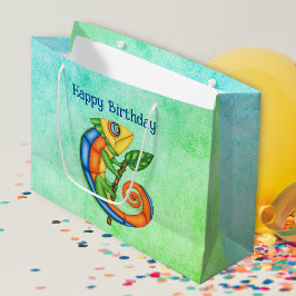 Birthday Fantasy Lächeln farbenfrohe Lizard Leaf Große Geschenktüte