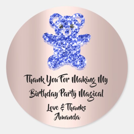 Birthday Favor Glitzer Blue Spark Glitzer Bear Runder Aufkleber (Vorderseite)