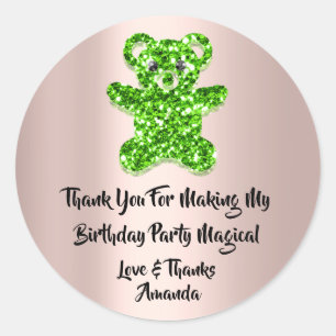 Birthday Favor Glitzer Green Spark Glitzer Bear Runder Aufkleber