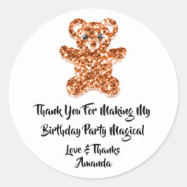 Birthday Favor Glitzer Orange Sweet Bear White Runder Aufkleber