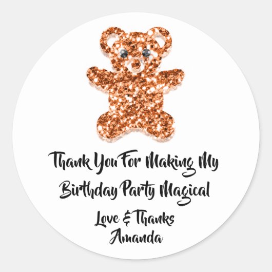 Birthday Favor Glitzer Orange Sweet Bear White Runder Aufkleber (Vorderseite)