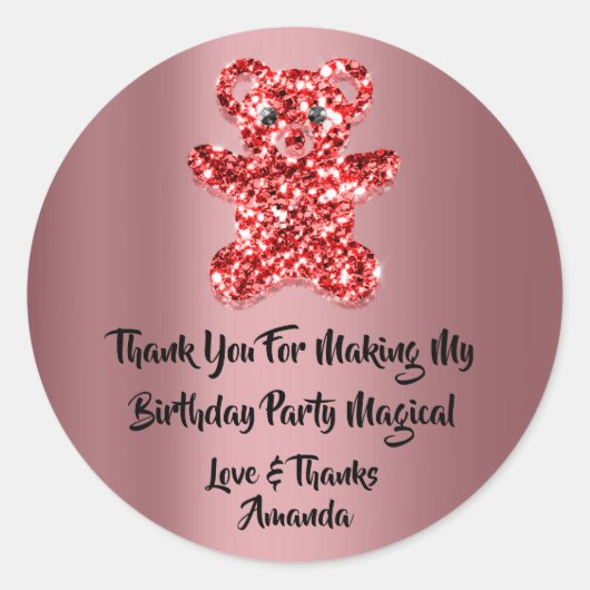 Birthday Favor Glitzer Red Spark Glitzer Bear Runder Aufkleber (Vorderseite)
