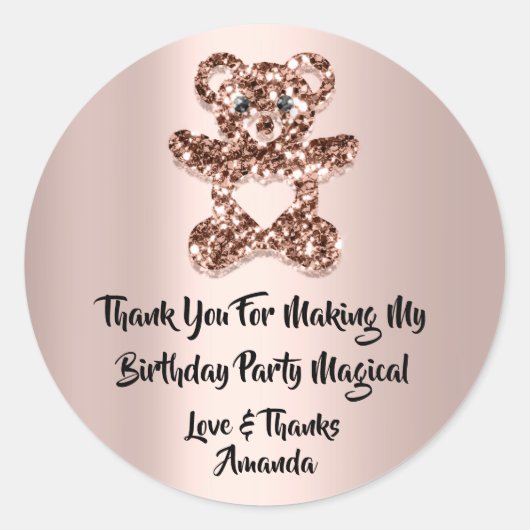 Birthday Favor Rose Herzstück Park Glitzer Bär Runder Aufkleber (Vorderseite)