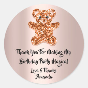Birthday Favor Rose Orange Spark Glitzer Bear Runder Aufkleber