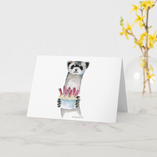 Birthday Ferret Karte (Gelbe Blume)