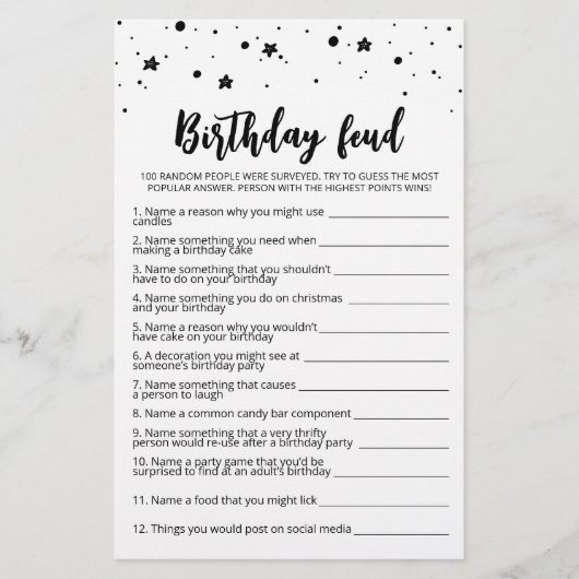 Birthday Feud Spiel mit Answers (Vorderseite)