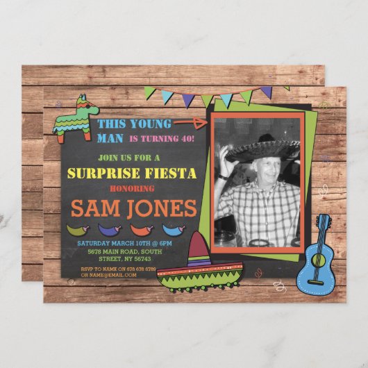 Birthday Fiesta Mexikanisches Foto Party Einladung (Vorne/Hinten)