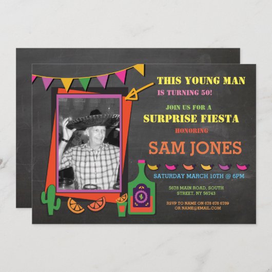 Birthday Fiesta Mexikanisches Foto Party Einladung (Vorne/Hinten)