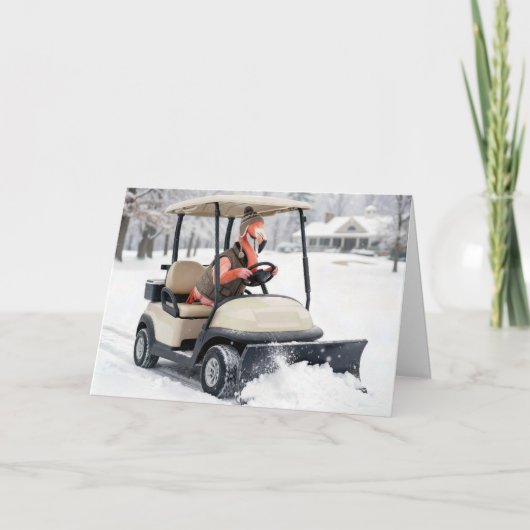 Birthday Flamingo Driving Golf Cart With Snowplow Karte (Vorderseite)