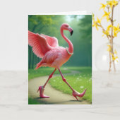 Birthday Flamingo Tragen High Heels und Perlen Karte (Gelbe Blume)