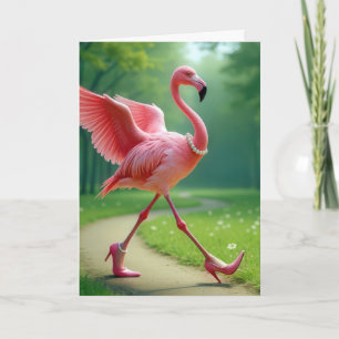 Birthday Flamingo Tragen High Heels und Perlen Karte