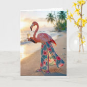 Birthday Flamingo With Champagne On a Beach Karte (Gelbe Blume)