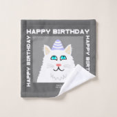Birthday Fluffy White Cat Bad Handtuch Set (Waschlappen)