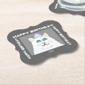 Birthday Fluffy White Cat Bracket Paper Untersetze Untersetzer (angewinkelt)