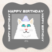 Birthday Fluffy White Cat Bracket Paper Untersetze Untersetzer (Vorderseite)