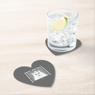 Birthday Fluffy White Cat Heart Paper Untersetzer